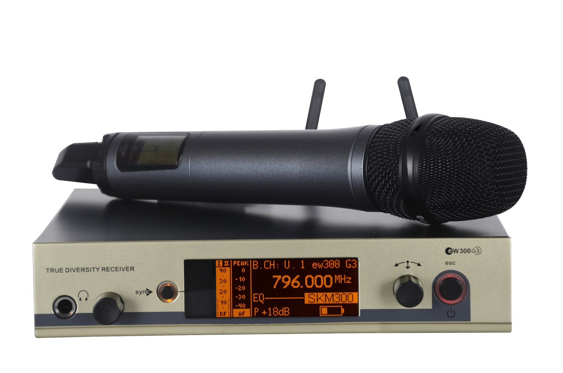 EW300G3 UHF wireless microphone receiver and handheld transmitter