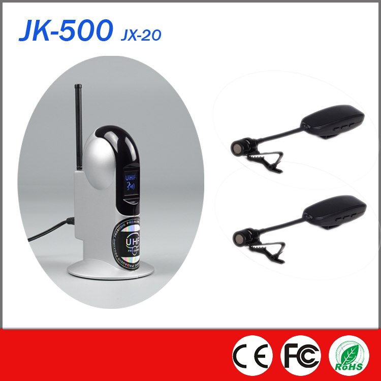 JK-500 JX-20 receiver base and dual lavalier microphone configuration