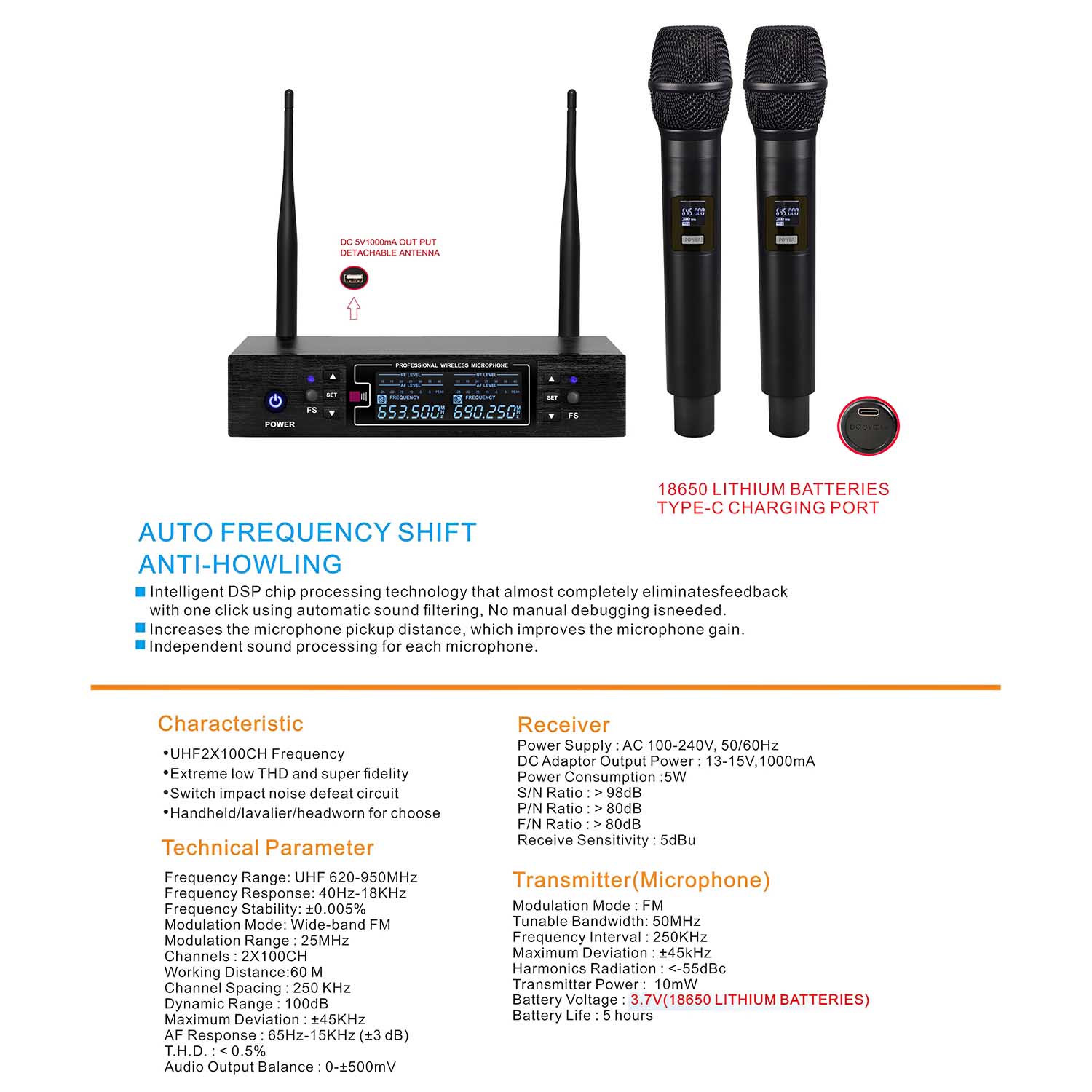 ELEGAUDIO K-280FS dual-channel dsp uhf wireless microphone system