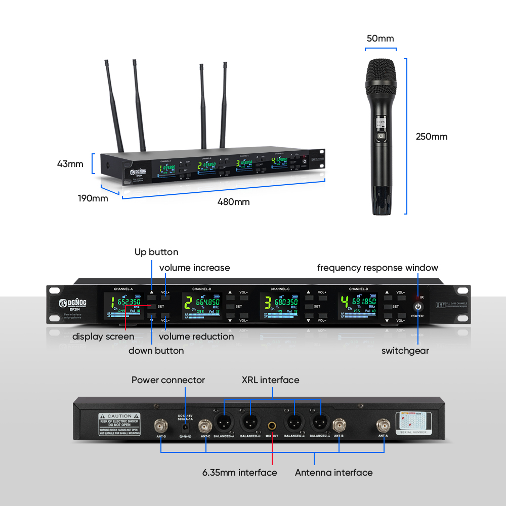 ELEGAUDIO DF204 four-channel selectable-frequency uhf system