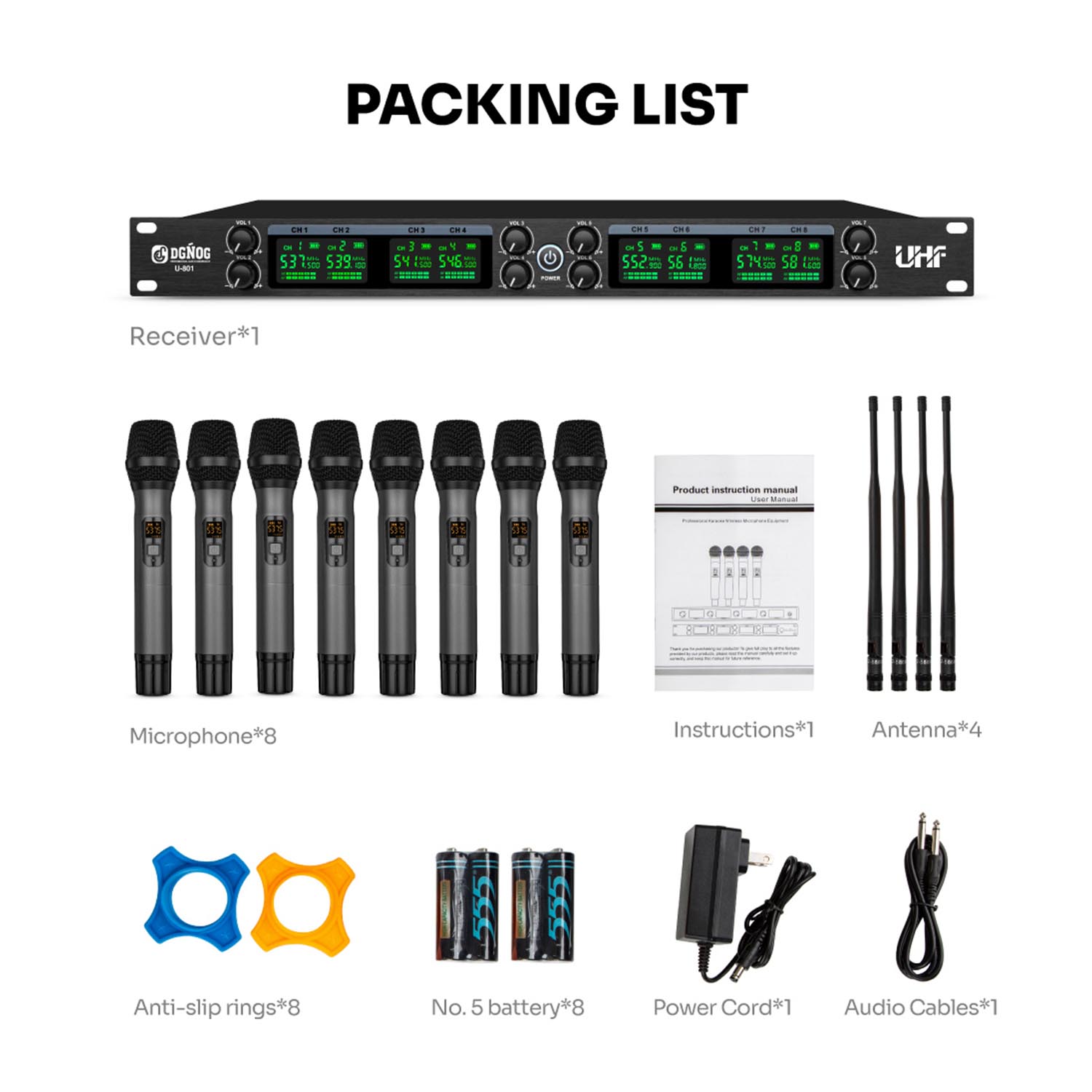 ELEGAUDIO U-801 eight-channel handheld uhf wireless microphone system