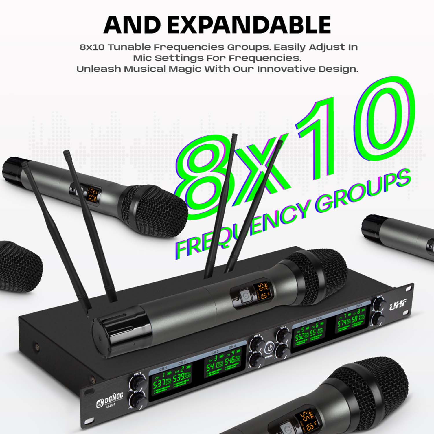 ELEGAUDIO U-801 eight-channel handheld uhf wireless microphone system