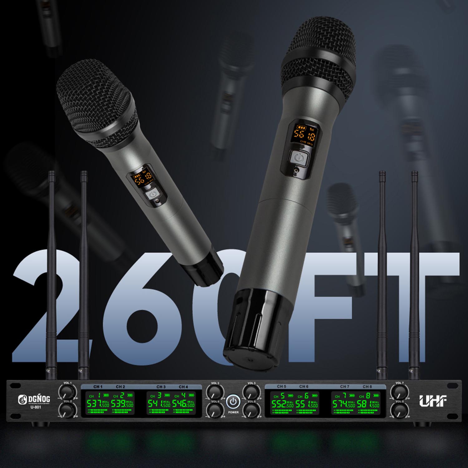 ELEGAUDIO U-801 eight-channel handheld uhf wireless microphone system