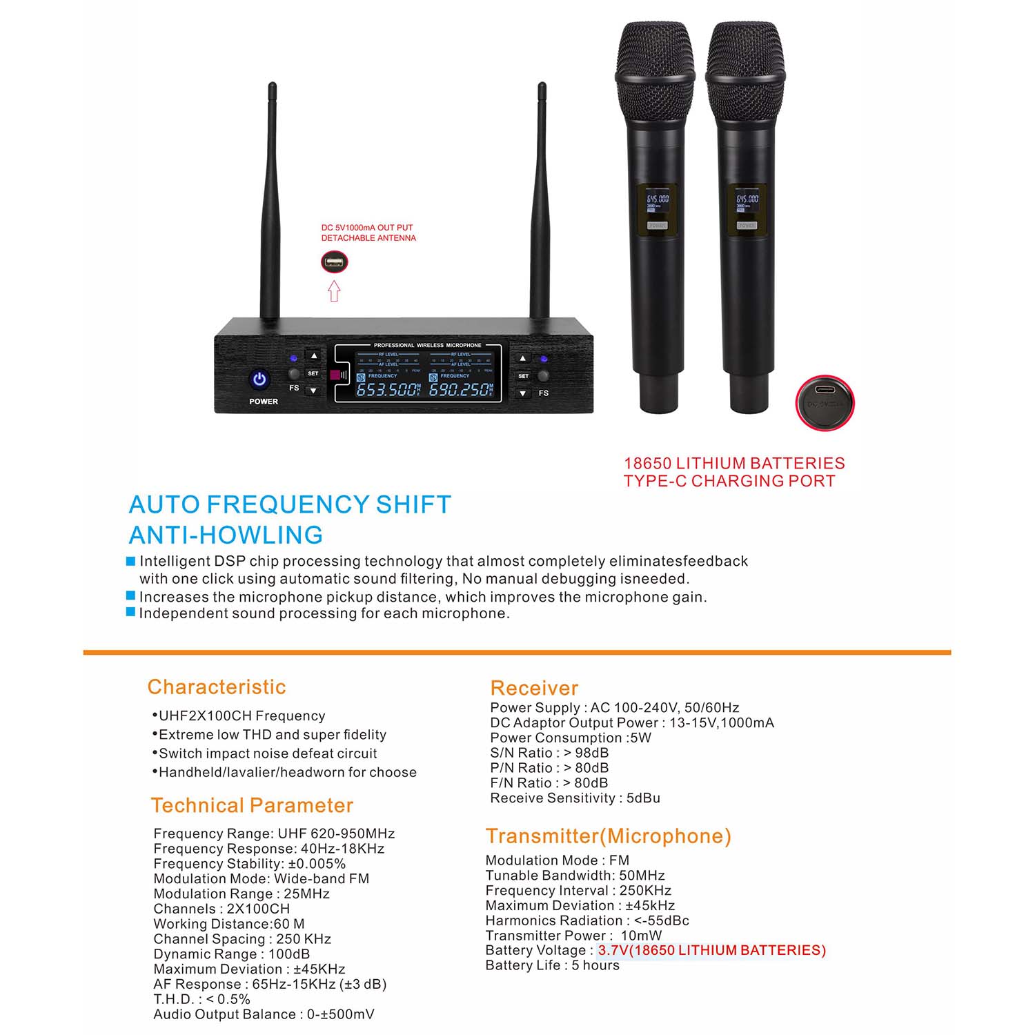 ELEGAUDIO DL-280FS + HL-01 dual-channel instructor earhook uhf system