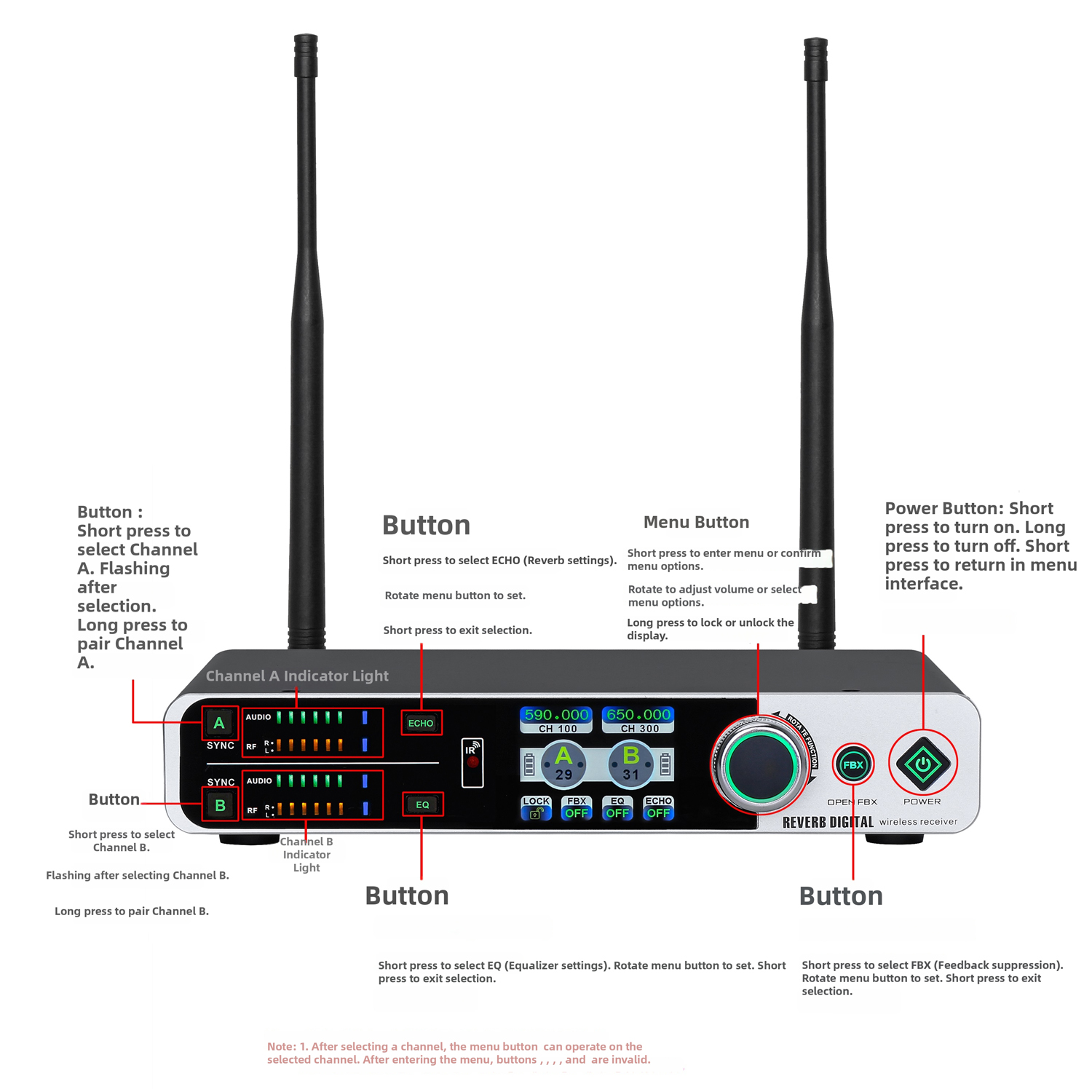 ELEGAUDIO DL-300EQ dual-channel wireless microphone system with dsp