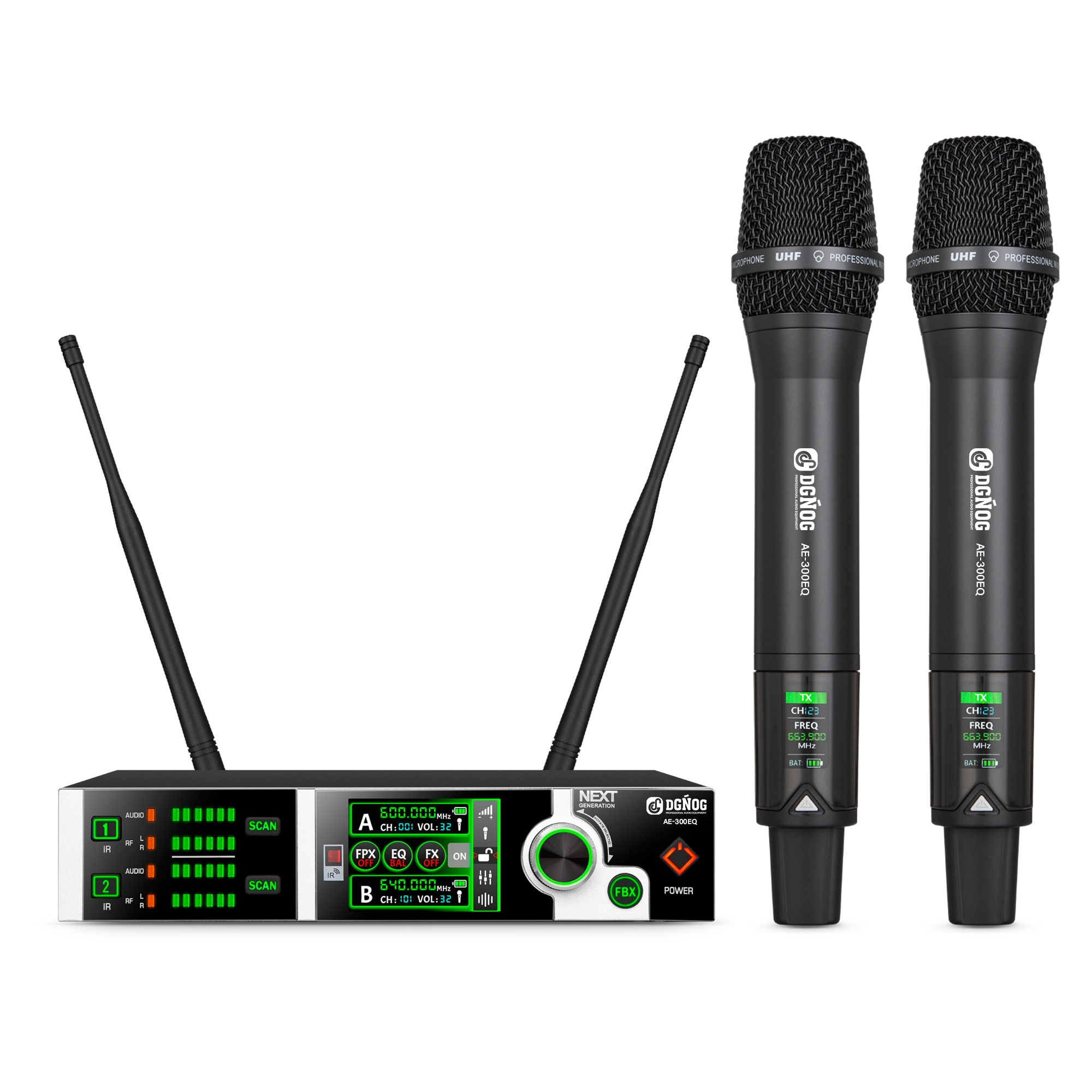 ELEGAUDIO AE-300EQ long-range dual-channel digital wireless microphone system