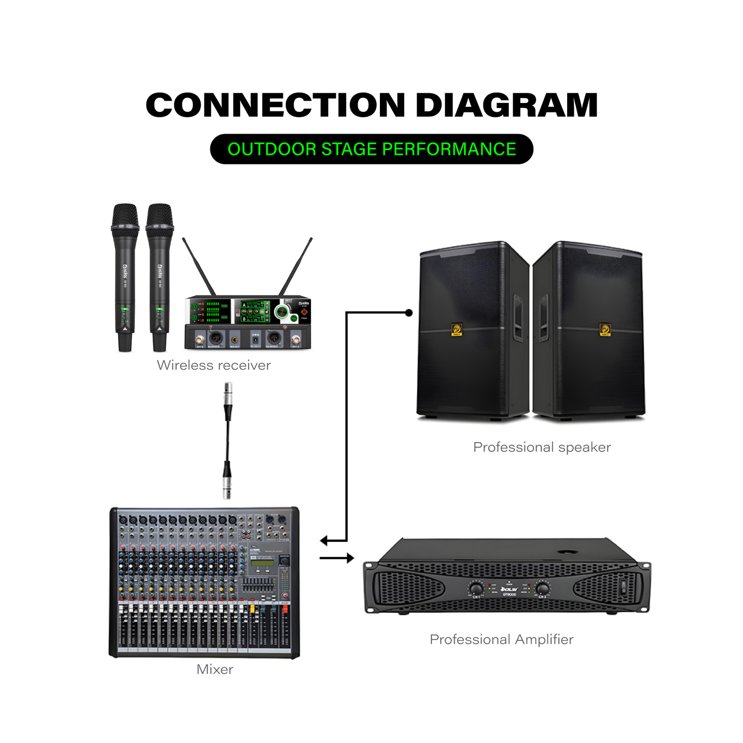 ELEGAUDIO AE-300EQ long-range dual-channel digital wireless microphone system