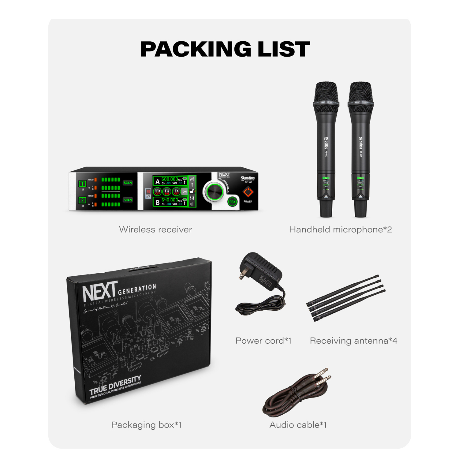 ELEGAUDIO AE-300EQ long-range dual-channel digital wireless microphone system