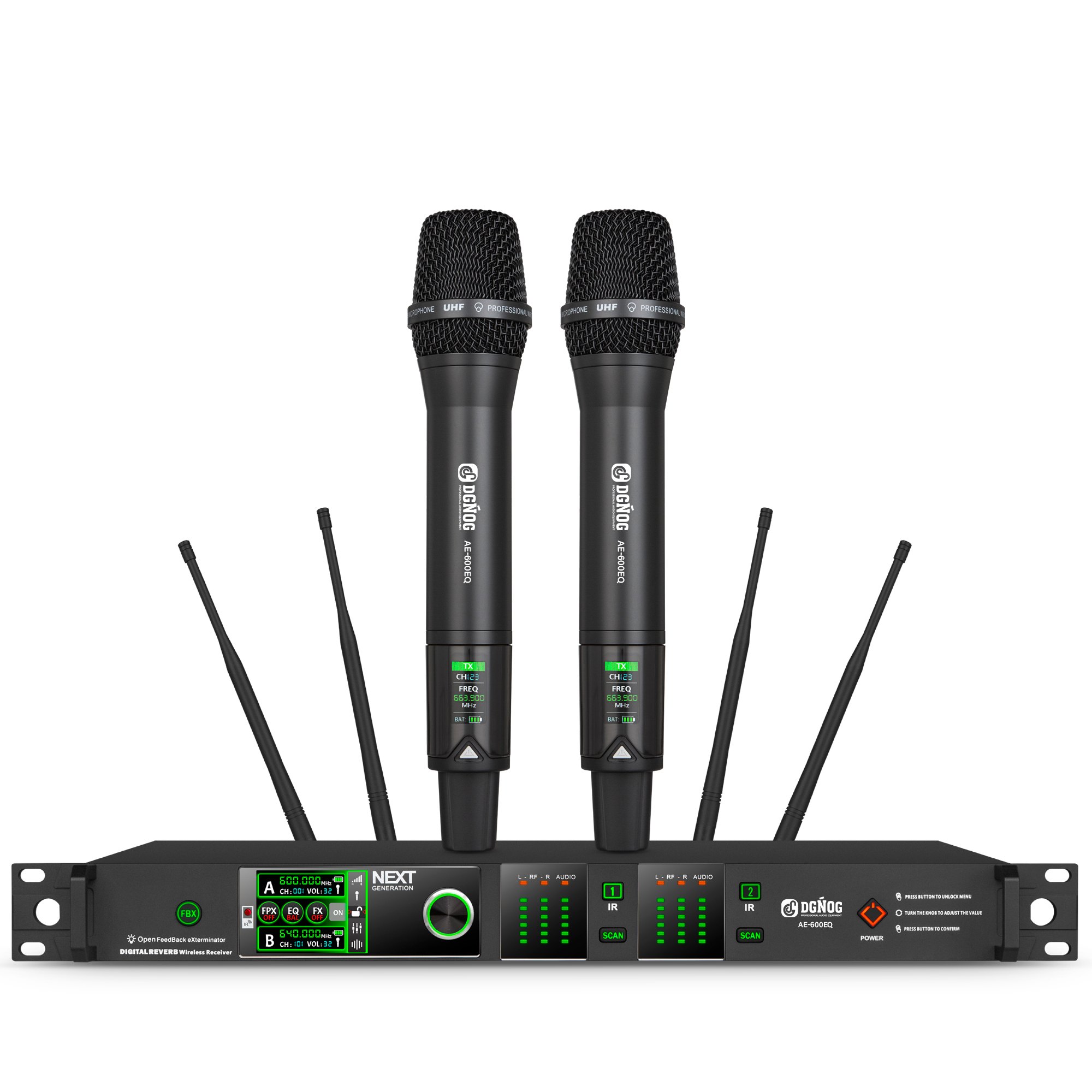 ELEGAUDIO AE-600EQ long-range dual-channel digital wireless microphone system