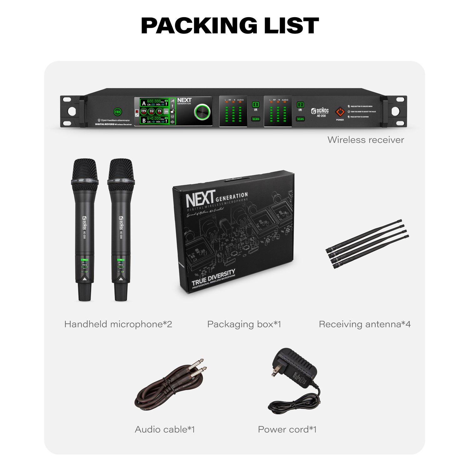 ELEGAUDIO AE-600EQ long-range dual-channel digital wireless microphone system