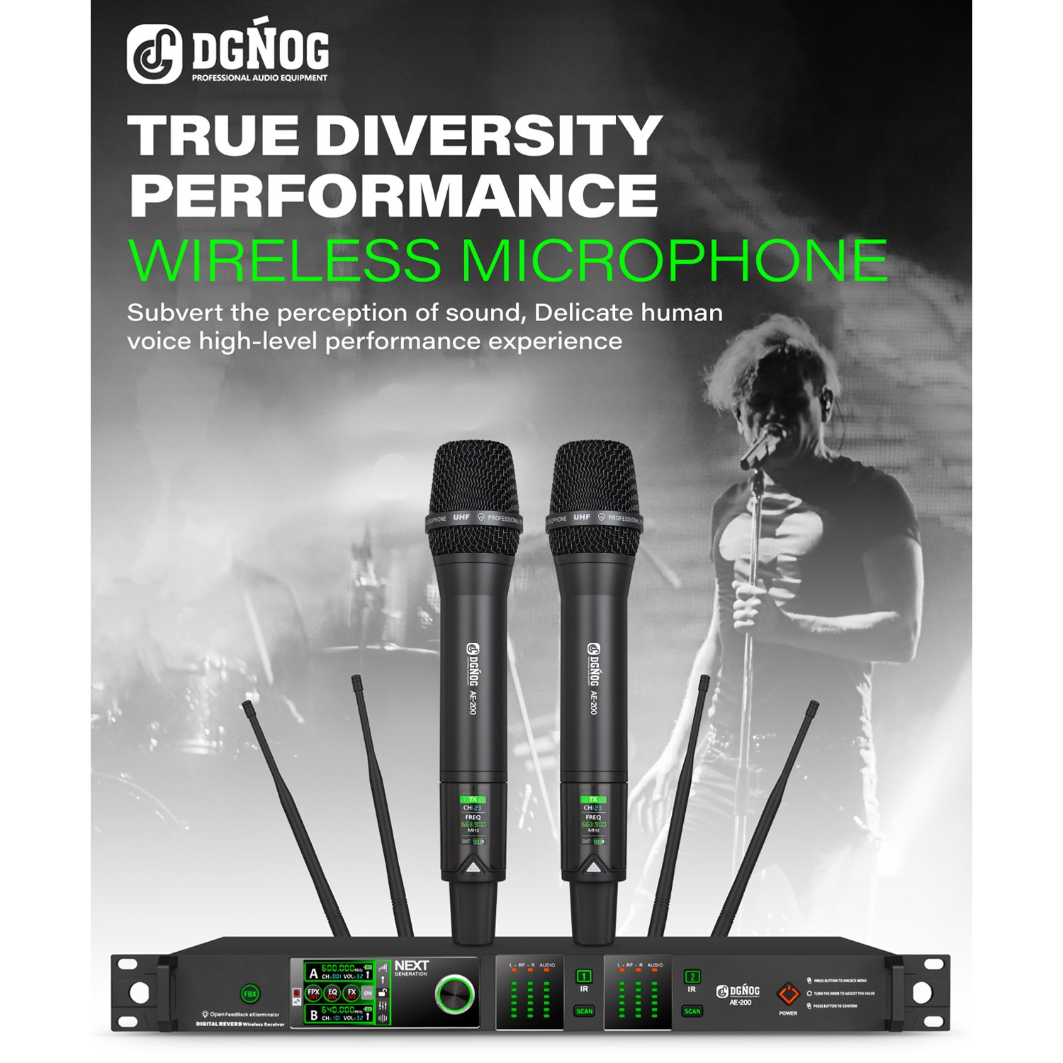 ELEGAUDIO AE-600EQ long-range dual-channel digital wireless microphone system