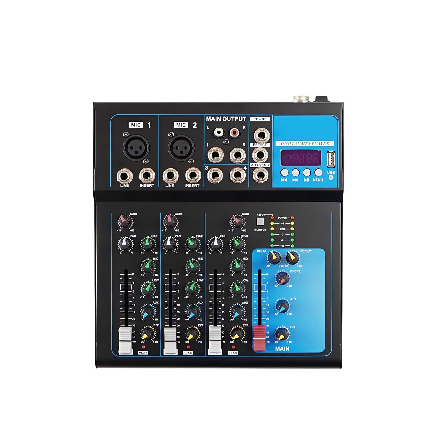 ELEGAUDIO F4 4-channel professional audio mixer view 1