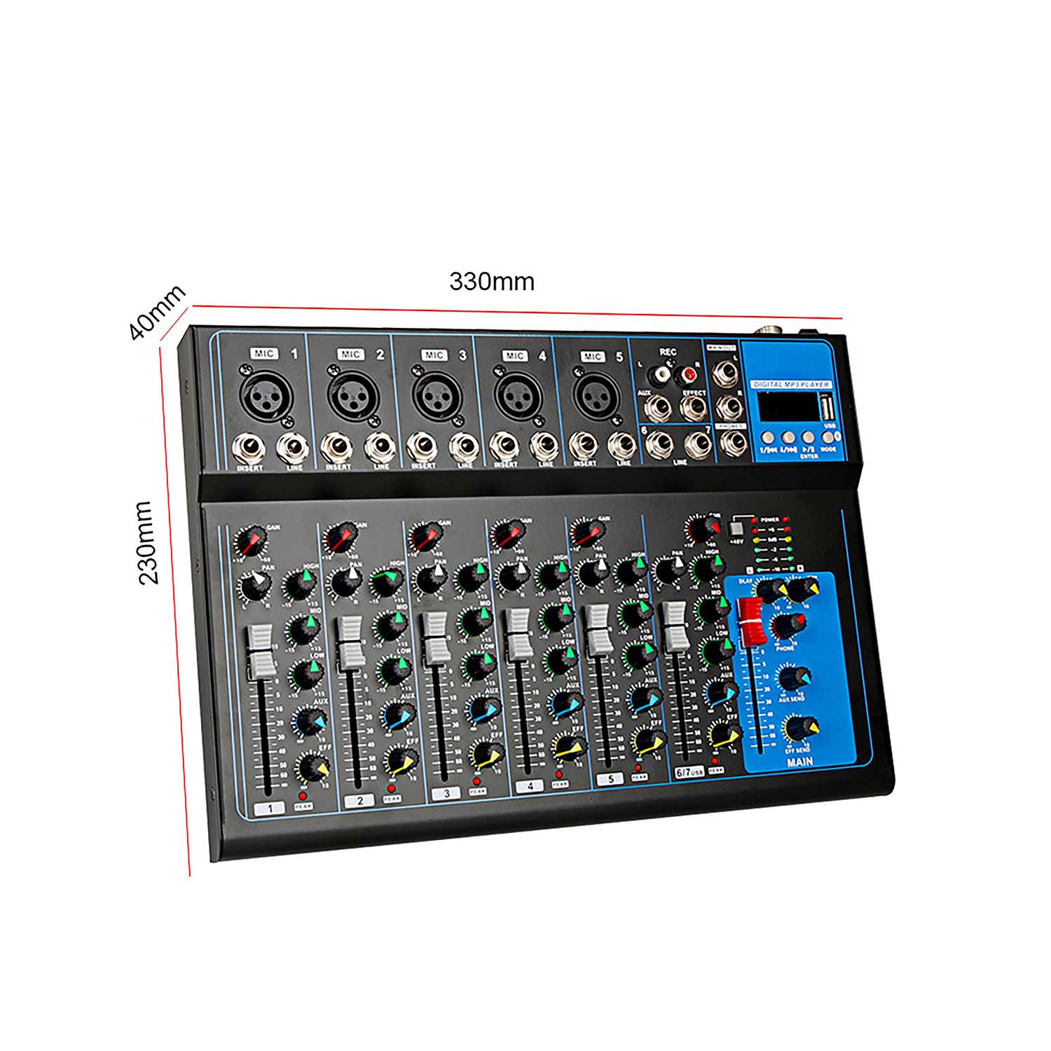ELEGAUDIO F7 7-channel professional audio mixer view 2