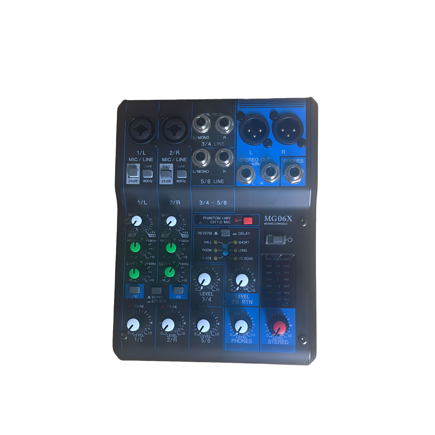 ELEGAUDIO MG06X six-channel professional effects mixer view 1