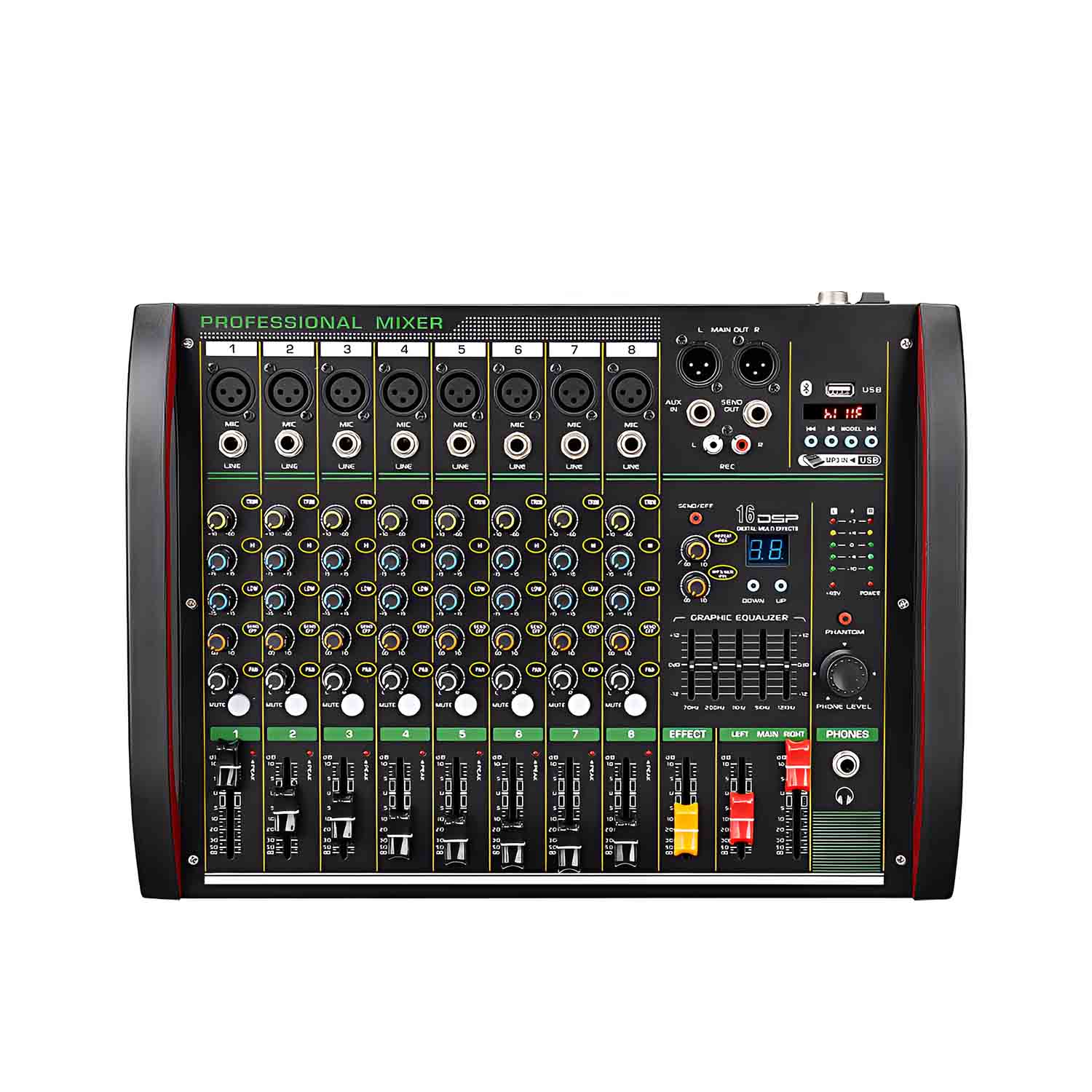 ELEGAUDIO M8 8-channel dual-DSP audio mixer view 1