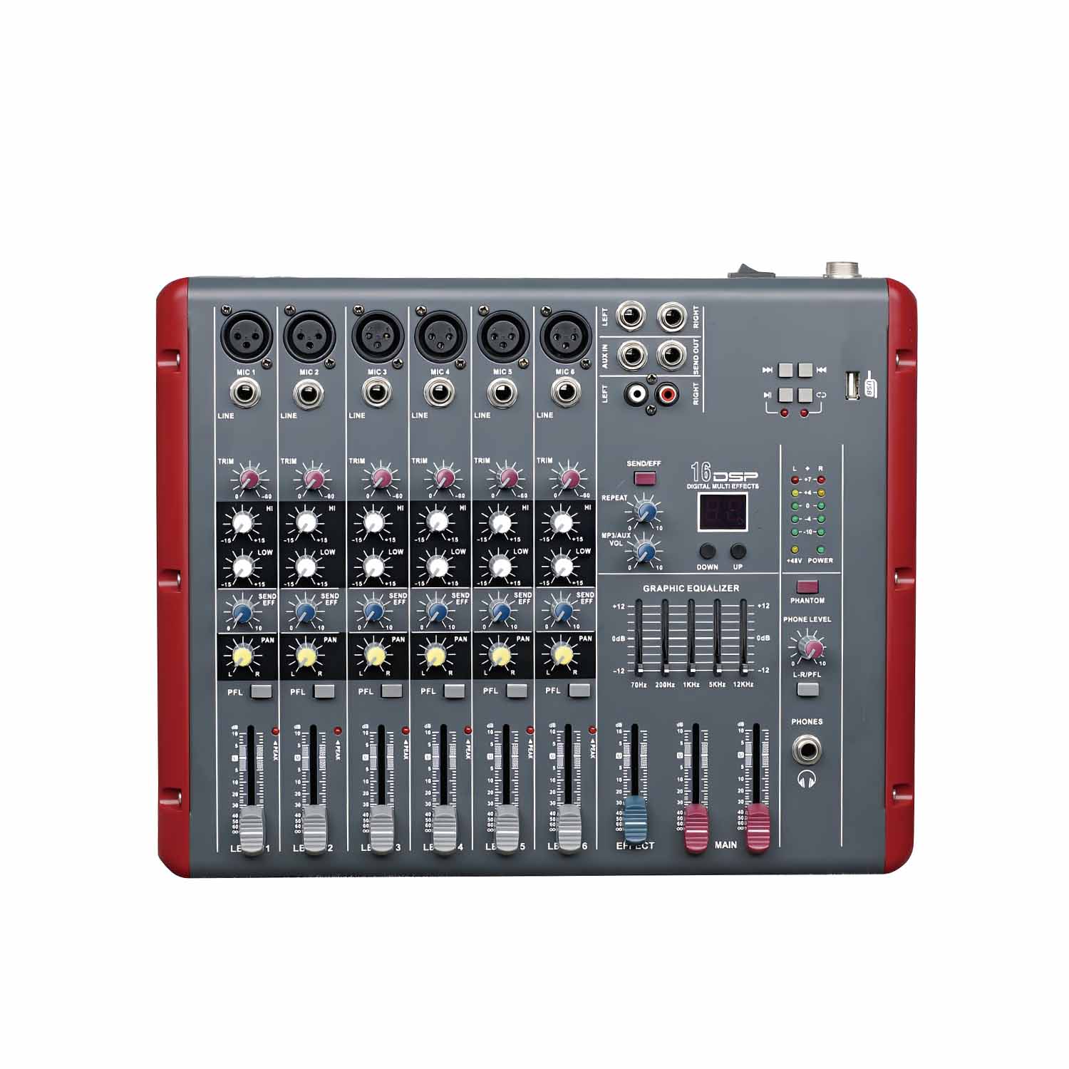ELEGAUDIO PMX-402 4-channel powered audio mixer view 1