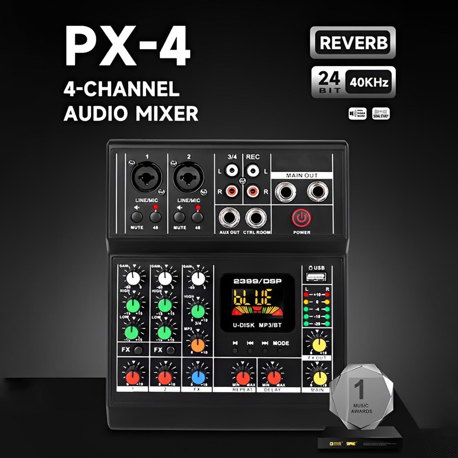 ELEGAUDIO PX4 compact Bluetooth mixing console view 3
