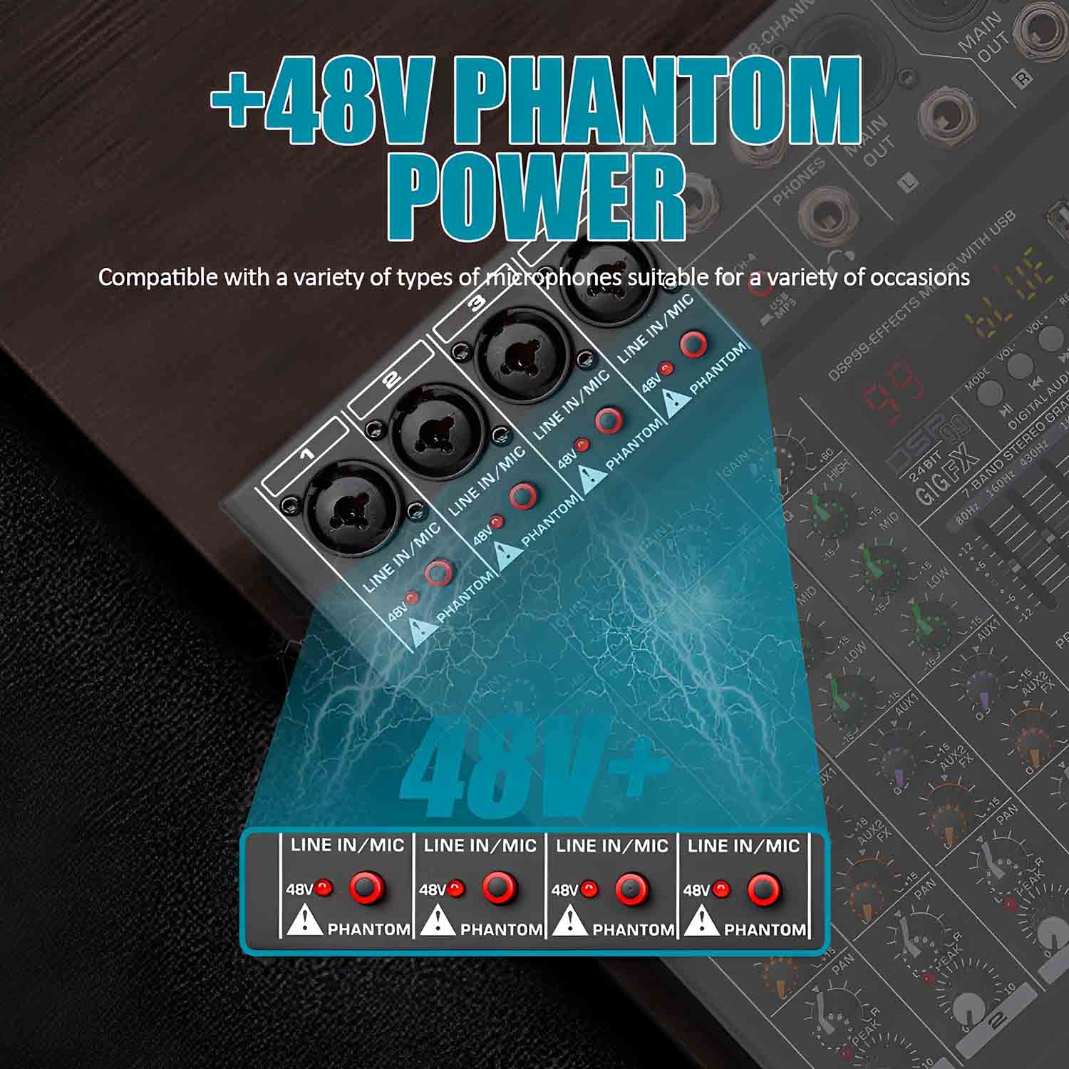 ELEGAUDIO DMK08FX 8-channel professional USB mixer view 4