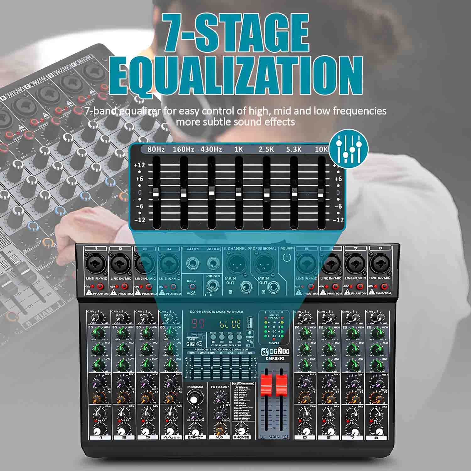 ELEGAUDIO DMK08FX 8-channel professional USB mixer view 2