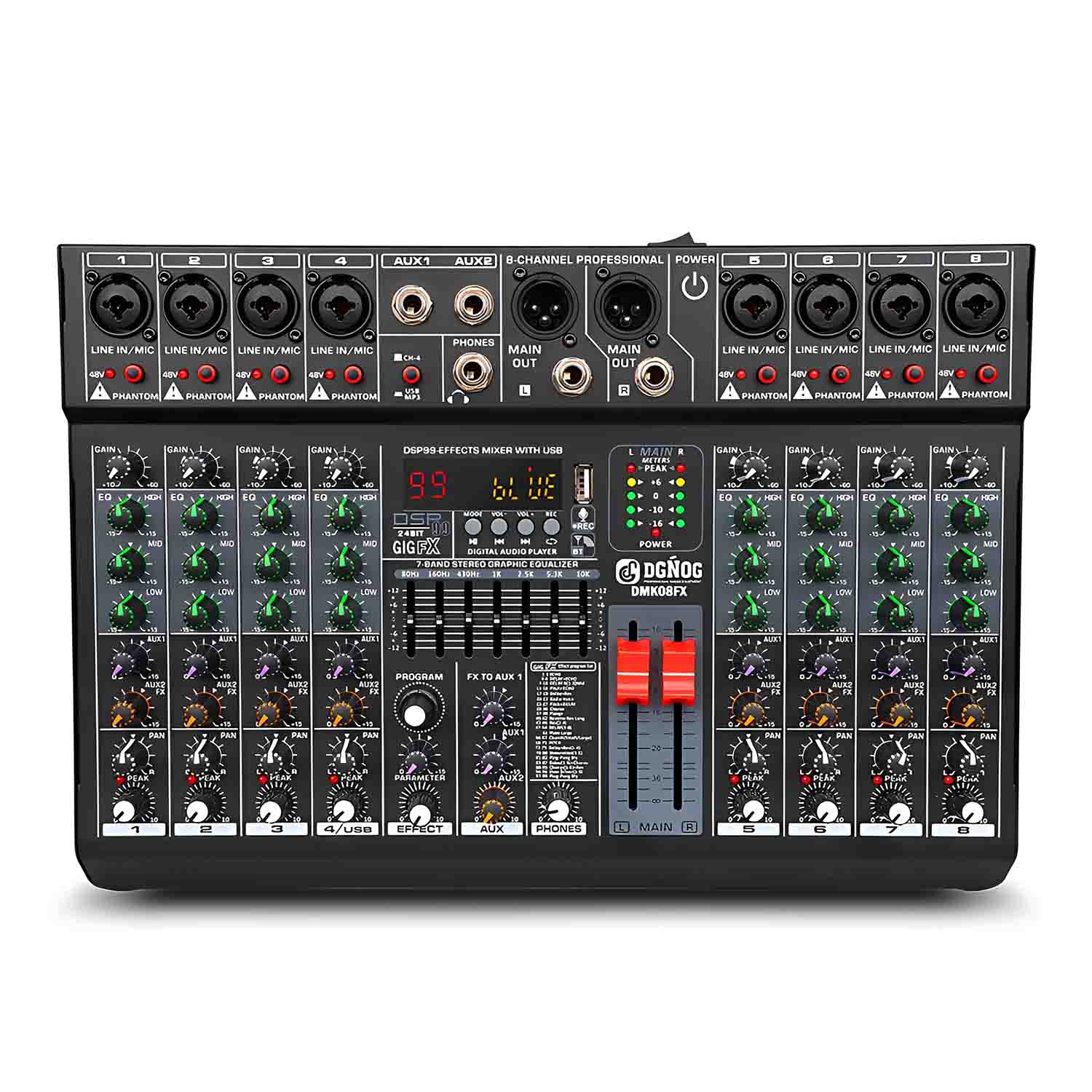 ELEGAUDIO DMK08FX 8-channel professional USB mixer view 1