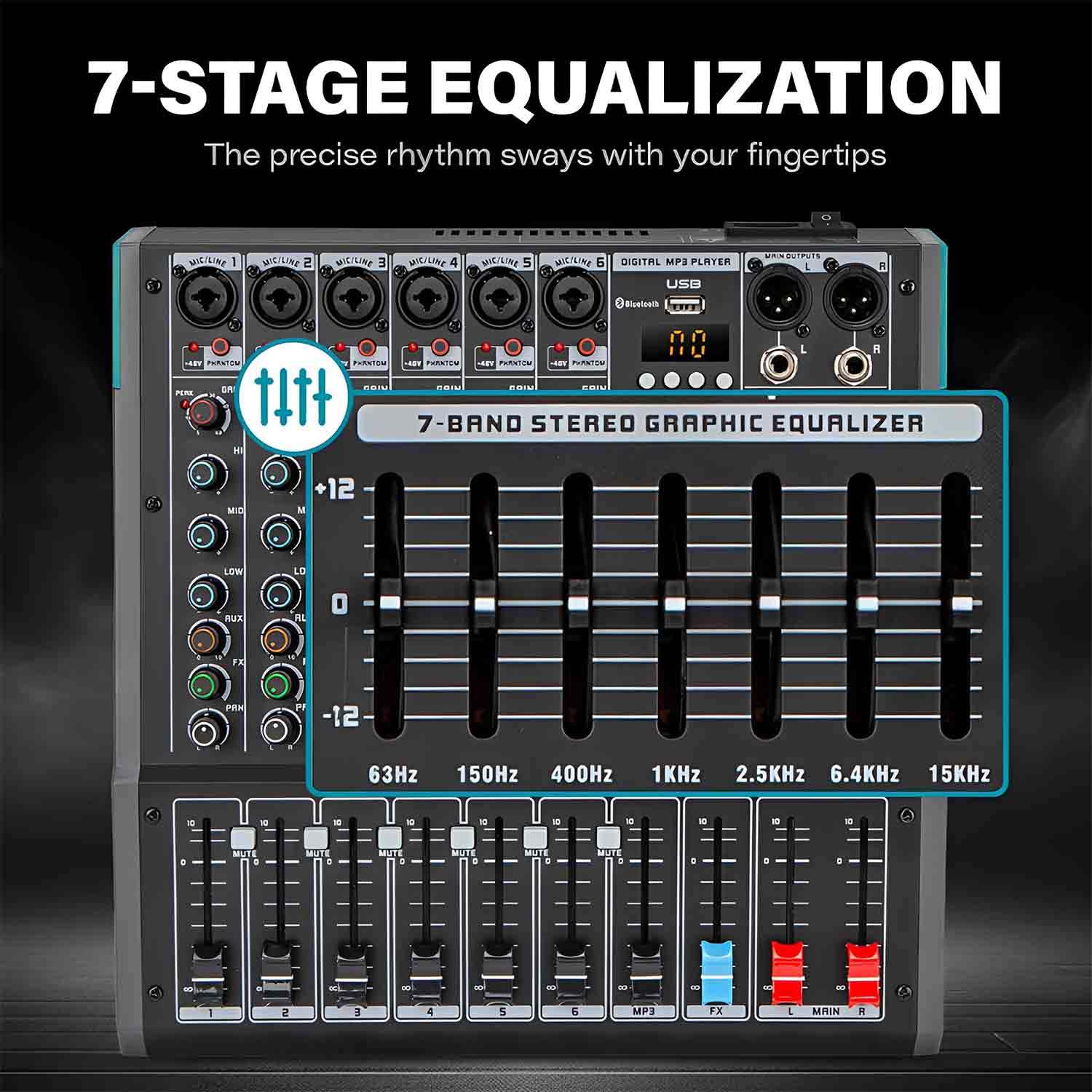 ELEGAUDIO PA-6 6-channel professional mixing console view 3