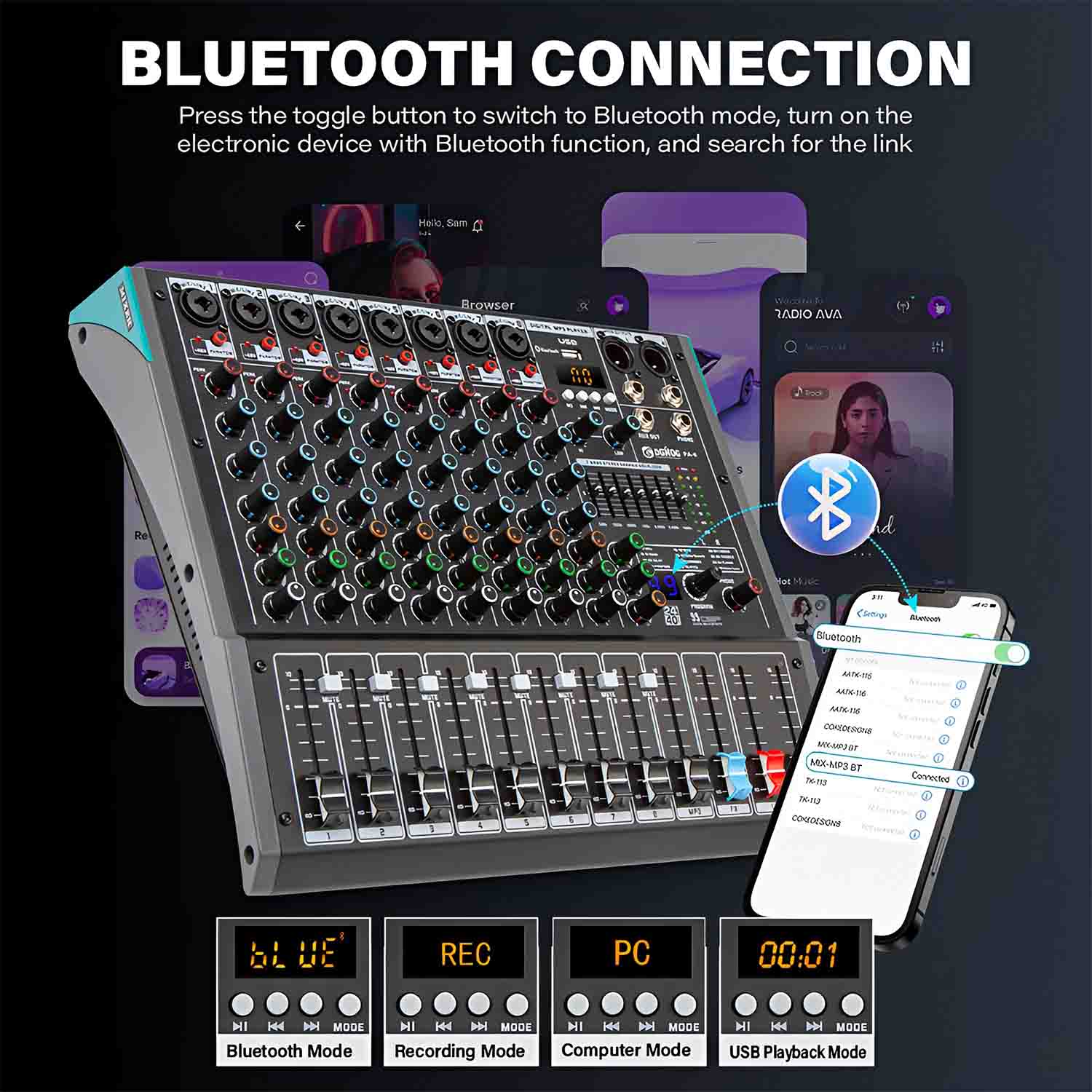 ELEGAUDIO PA-6 6-channel professional mixing console view 5