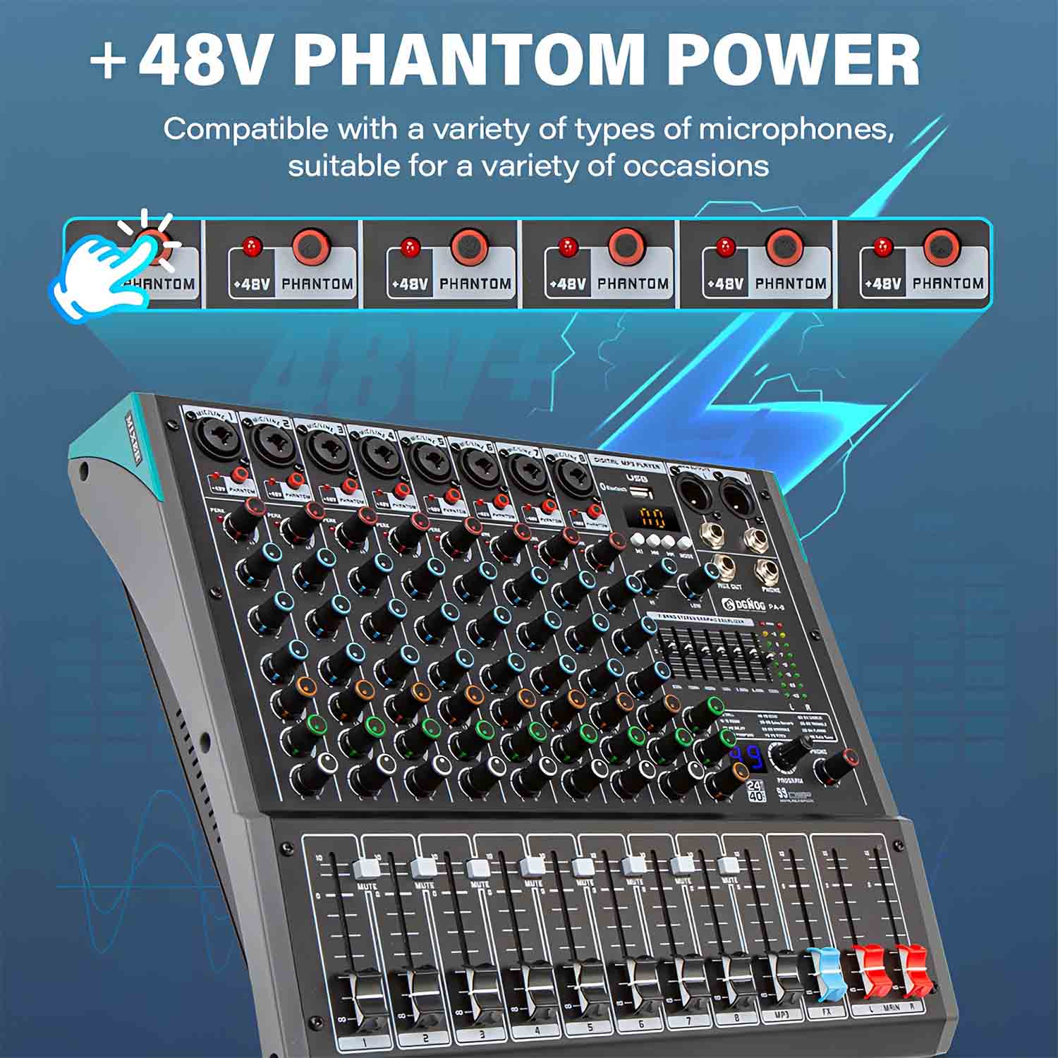 ELEGAUDIO PA-6 6-channel professional mixing console view 4