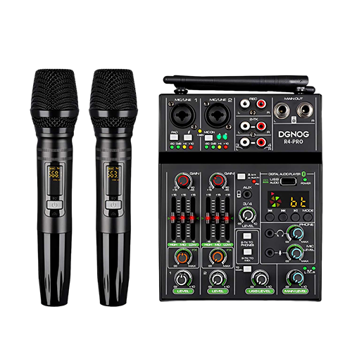 R4-PRO 4-Channel Professional Mixing Console with Dual Wireless Microphones