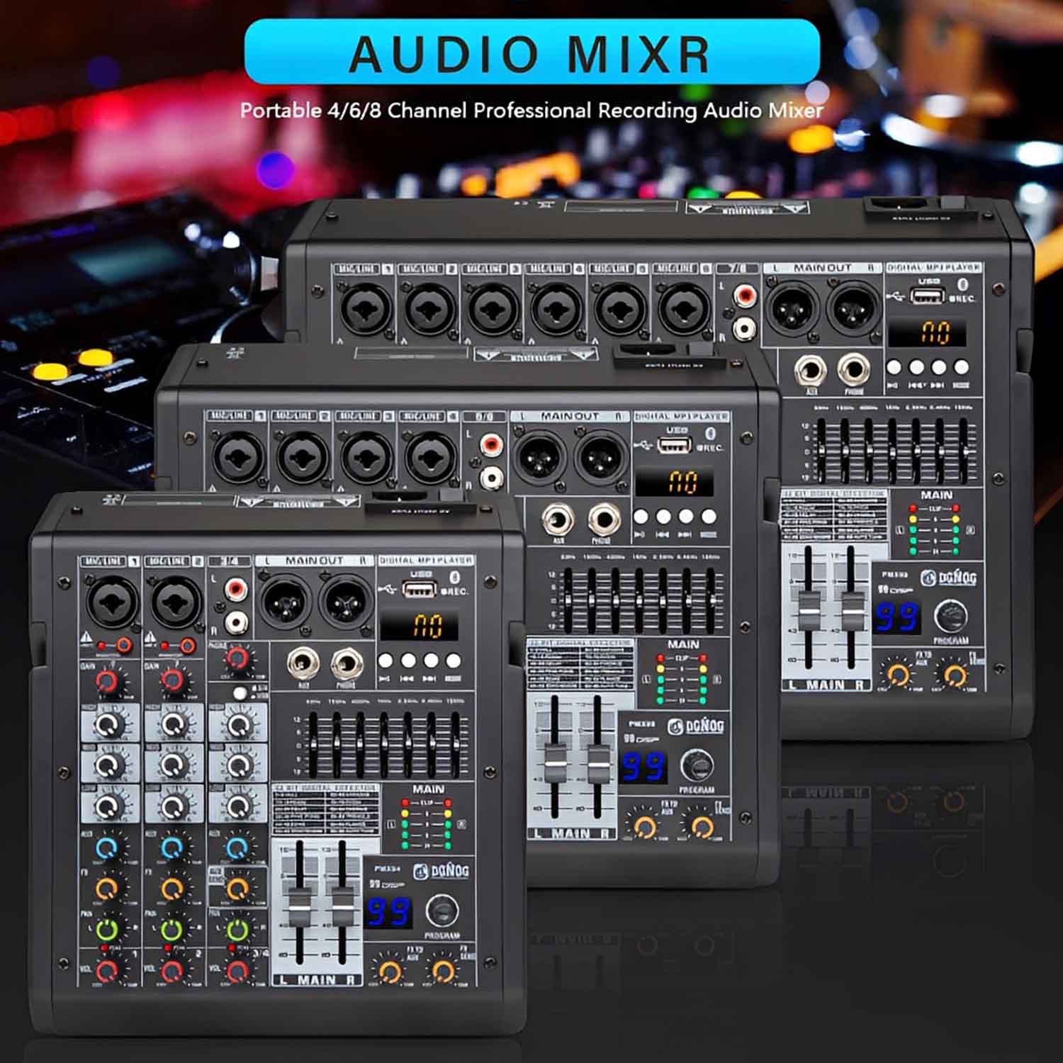 PMX04 4 channel professional mixing console view 2