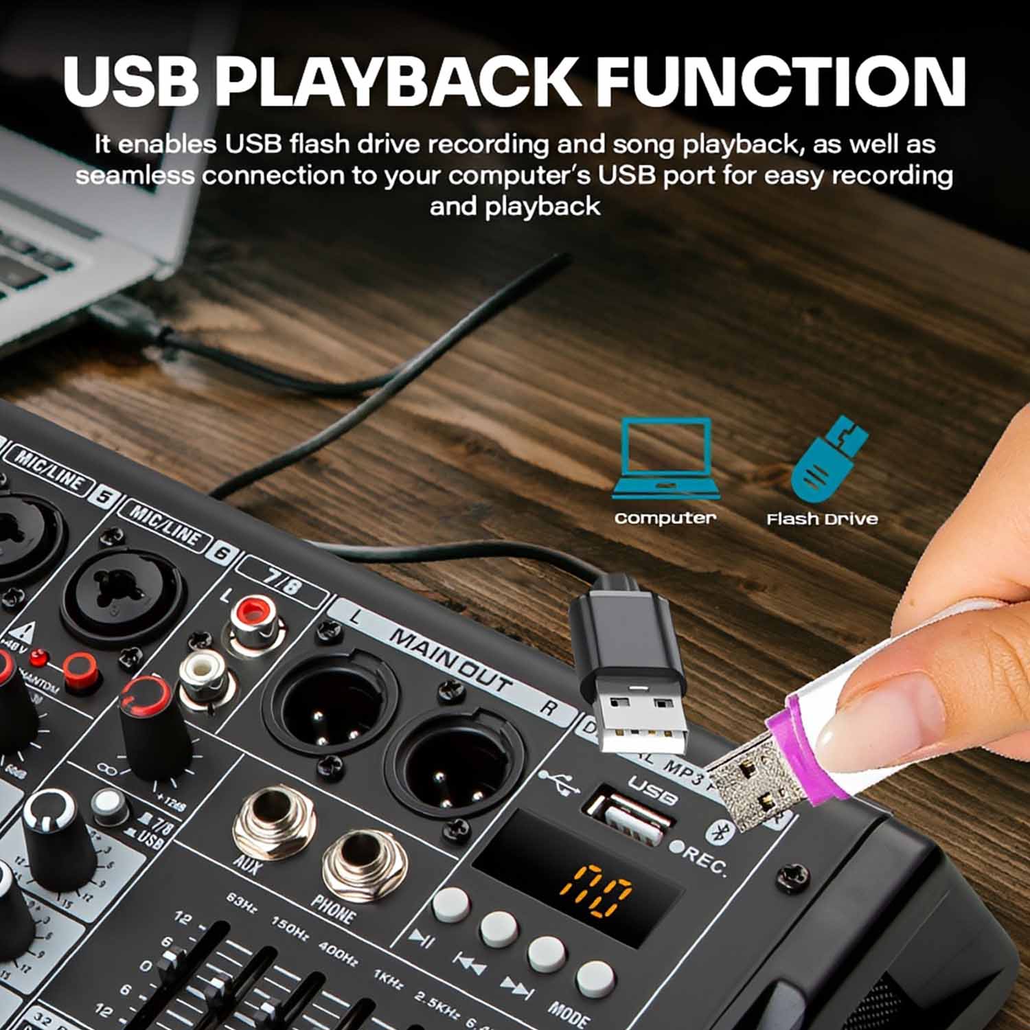 PMX08 8 channel professional mixing console view 3
