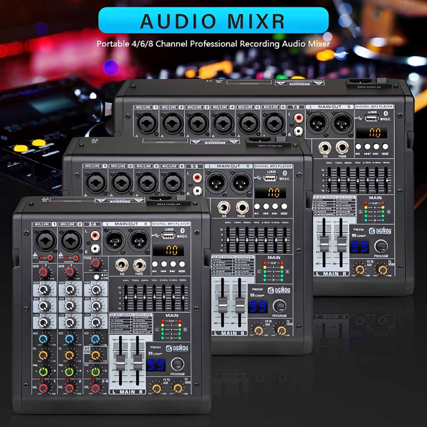 PMX08 8 channel professional mixing console view 2