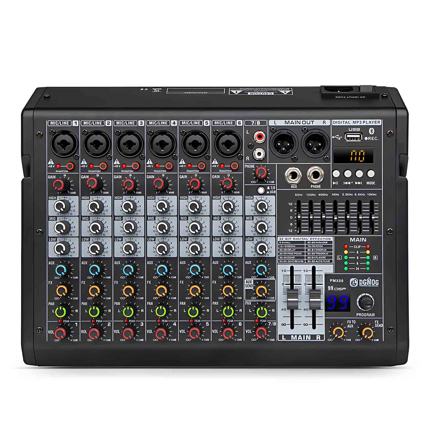 PMX08 8 channel professional mixing console view 1
