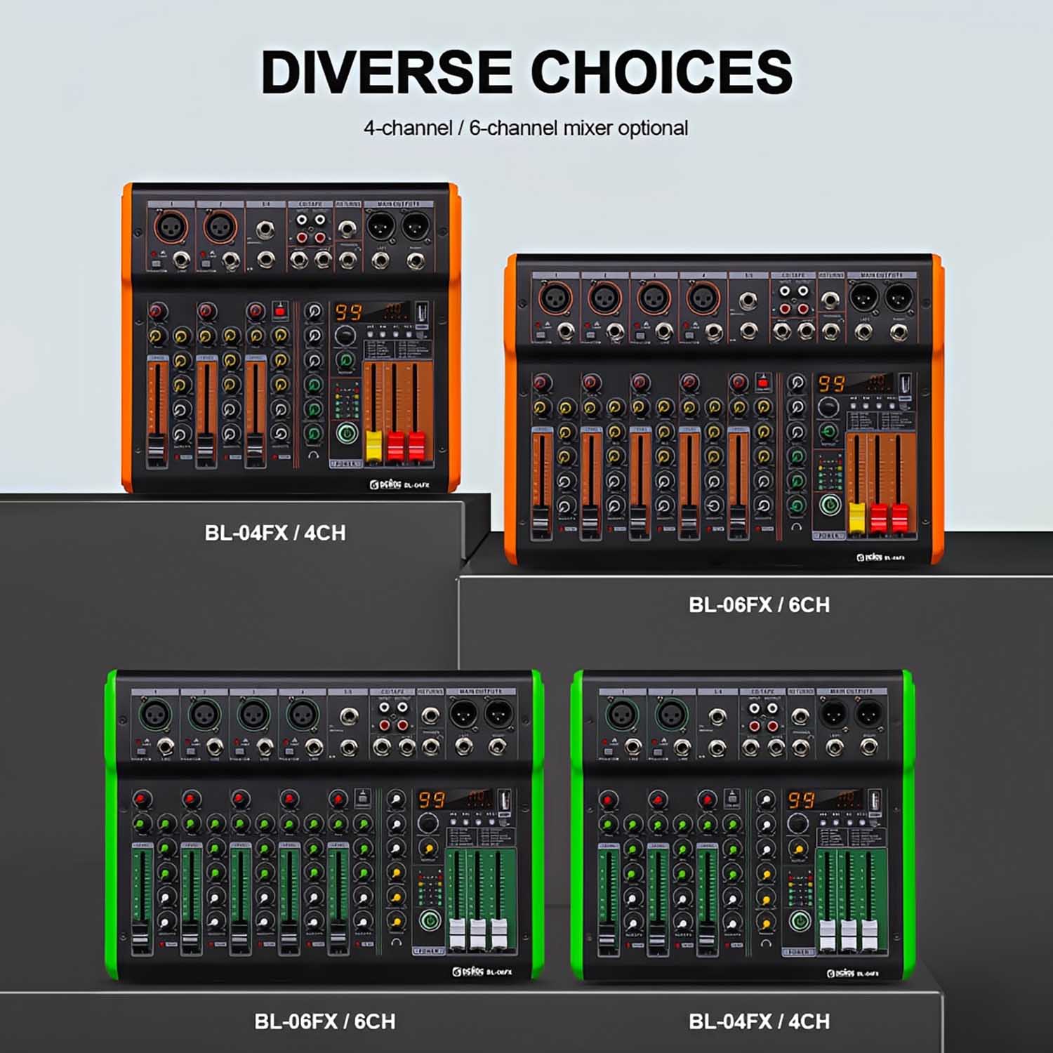 BL-06FX six channel professional mixing console view 4