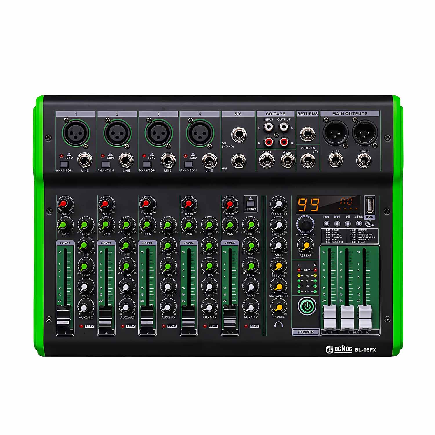 BL-06FX six channel professional mixing console view 1