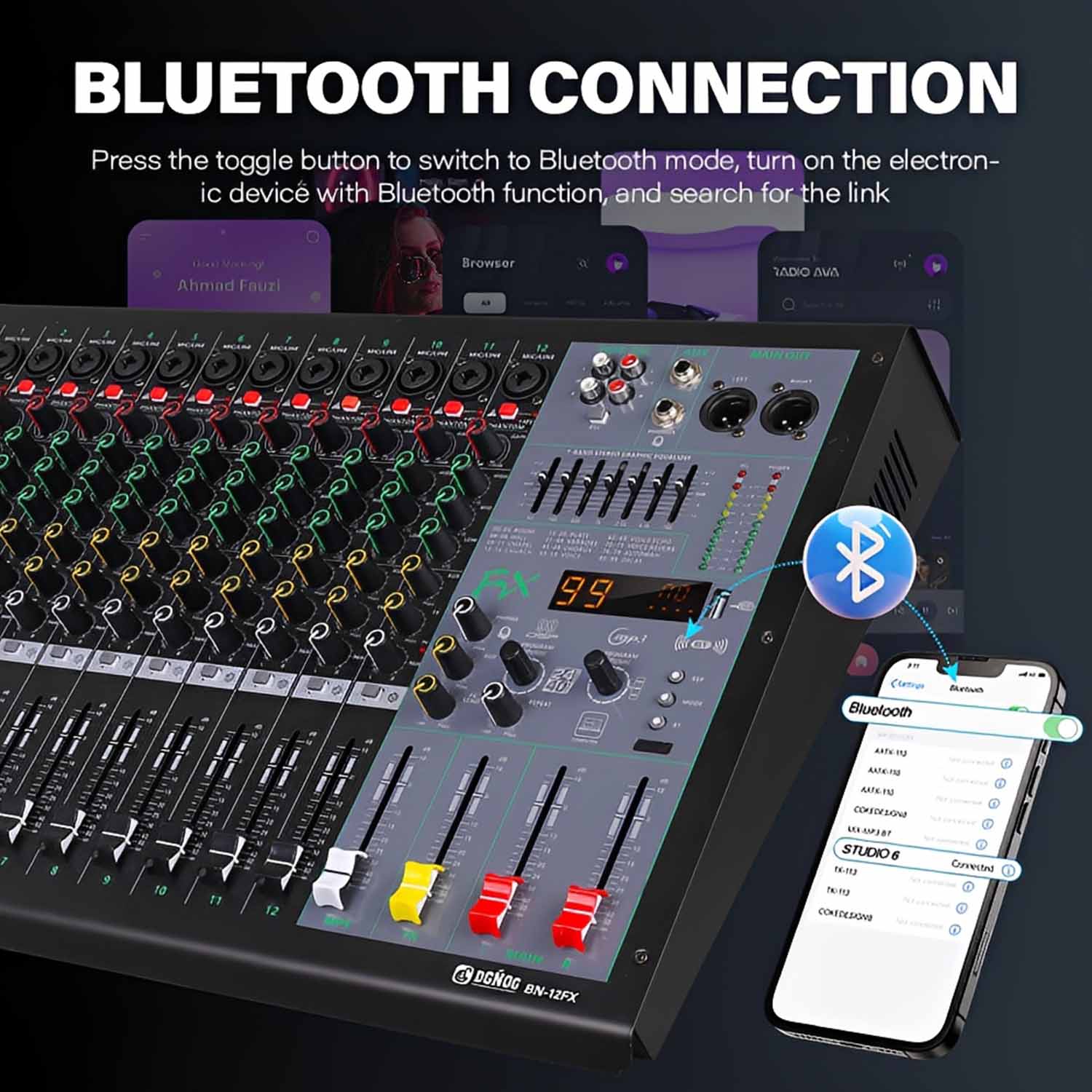 BN-08FX 8 channel professional mixing console view 5