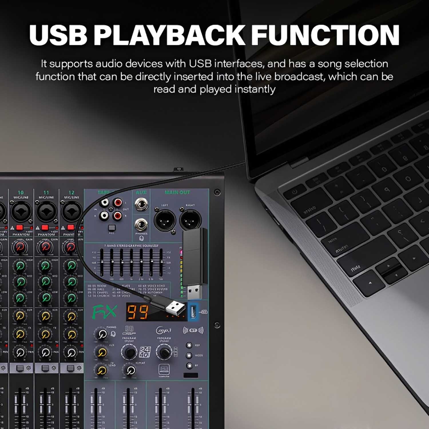 BN-08FX 8 channel professional mixing console view 2
