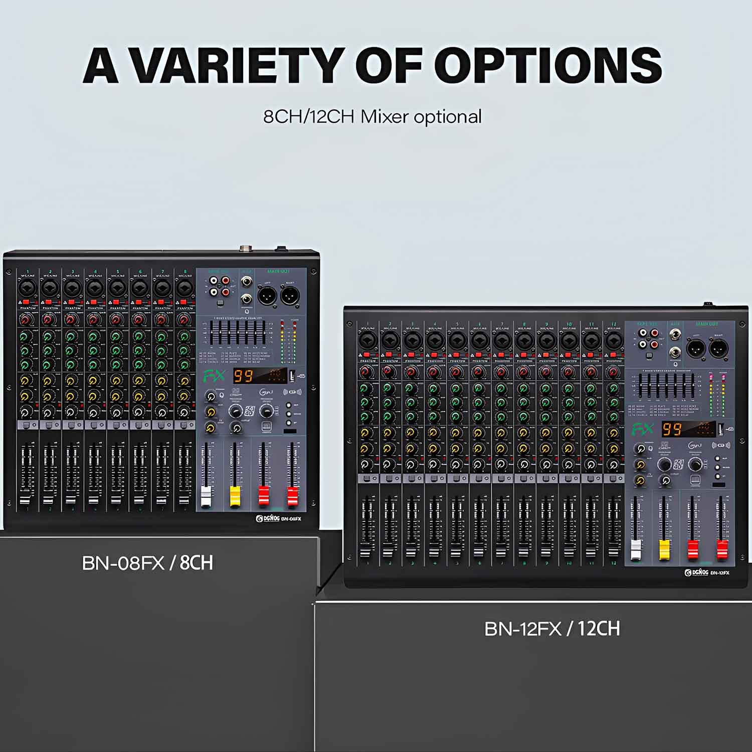 BN-12FX 12 channel professional mixing console view 4