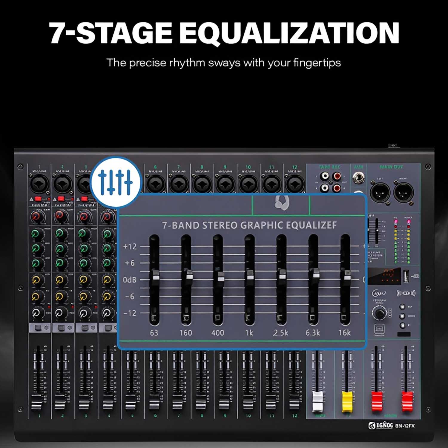 BN-12FX 12 channel professional mixing console view 3