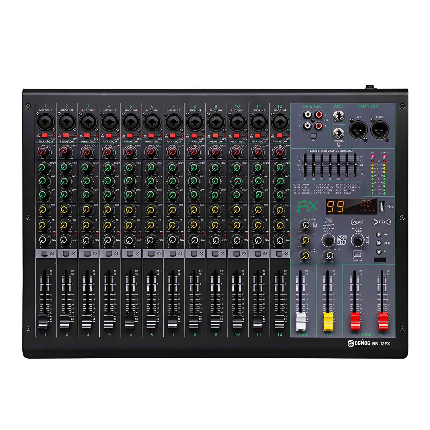 BN-12FX 12 channel professional mixing console view 1
