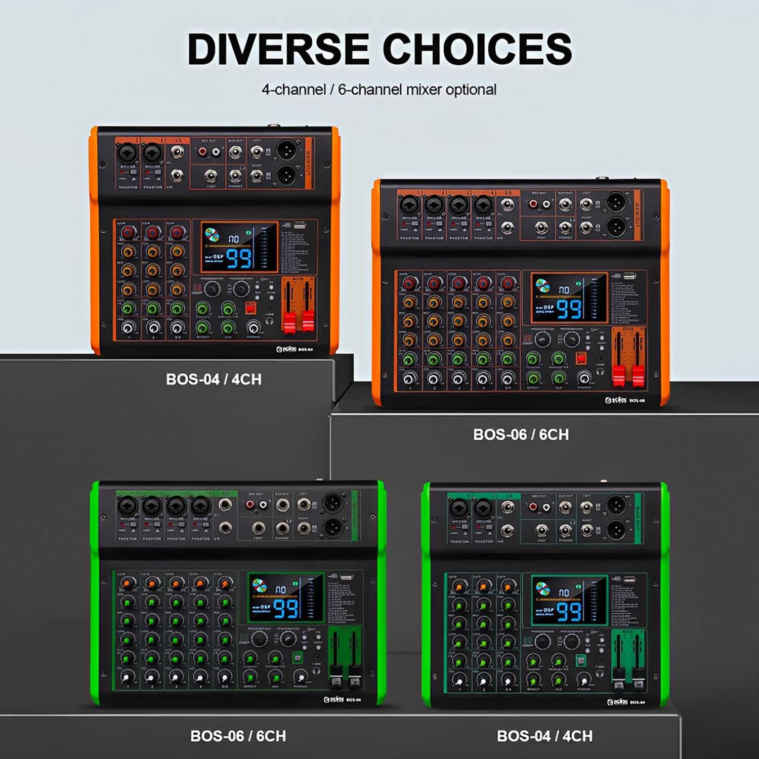 BOS-06 6 channel professional mixing console view 4