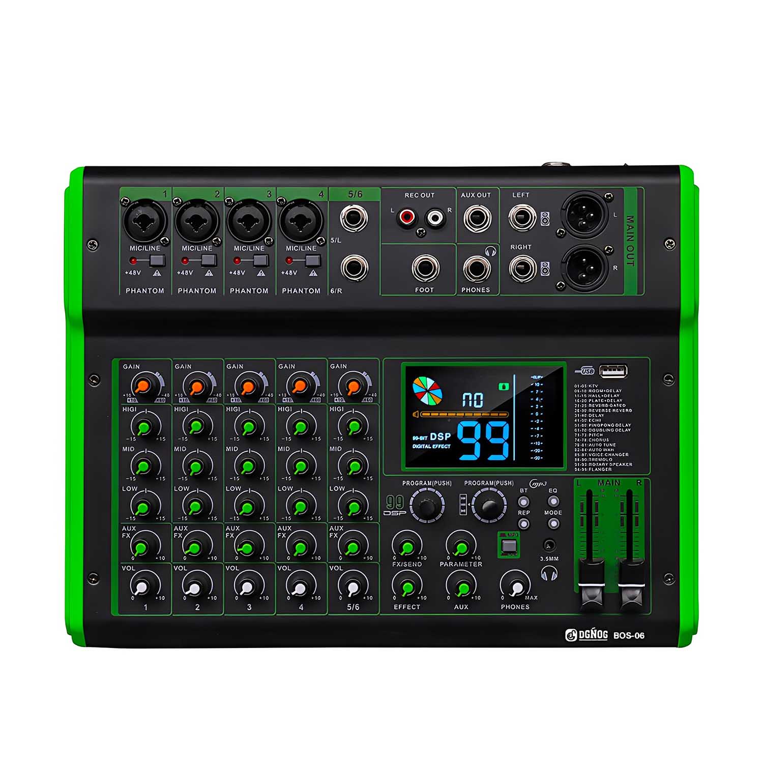 BOS-06 6 channel professional mixing console view 1
