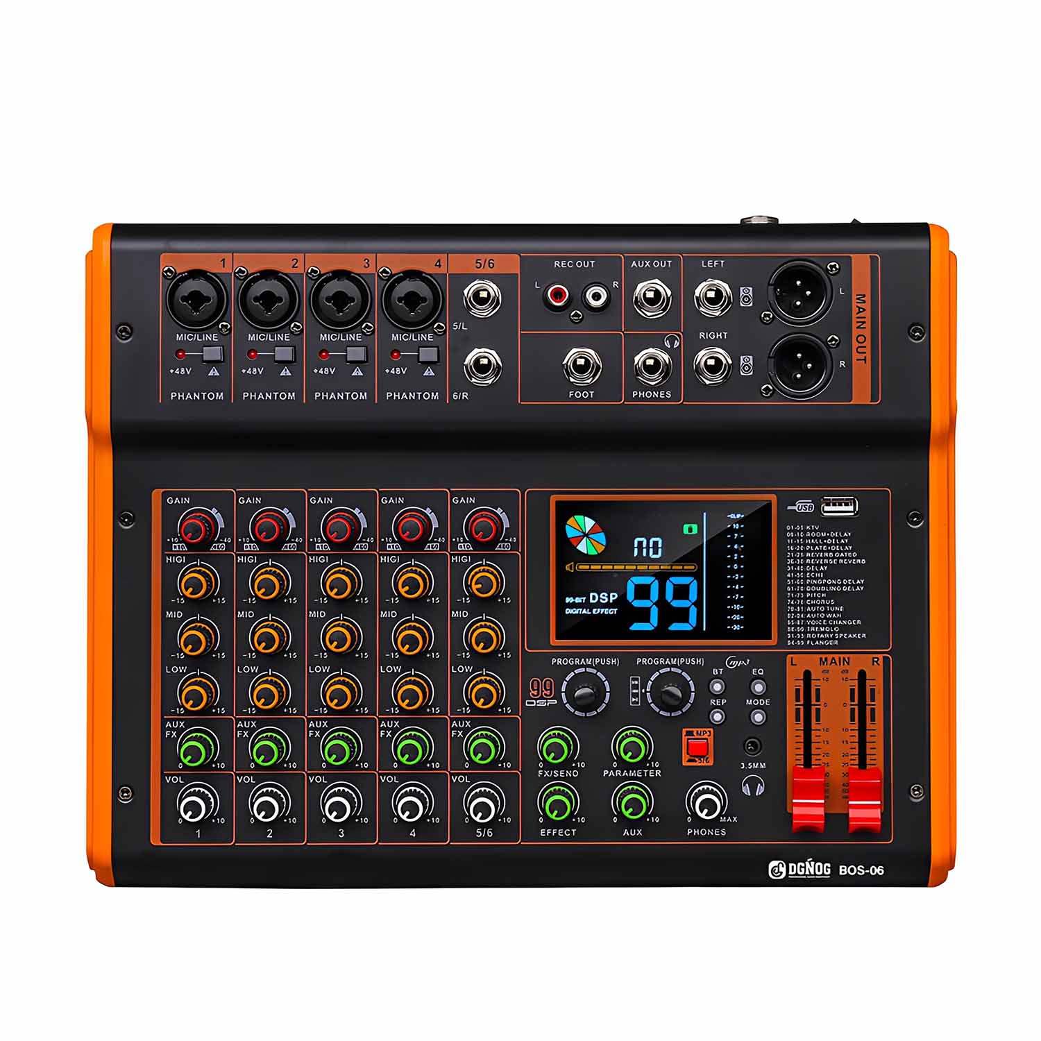 BOS-06 6 channel professional mixing console view 2