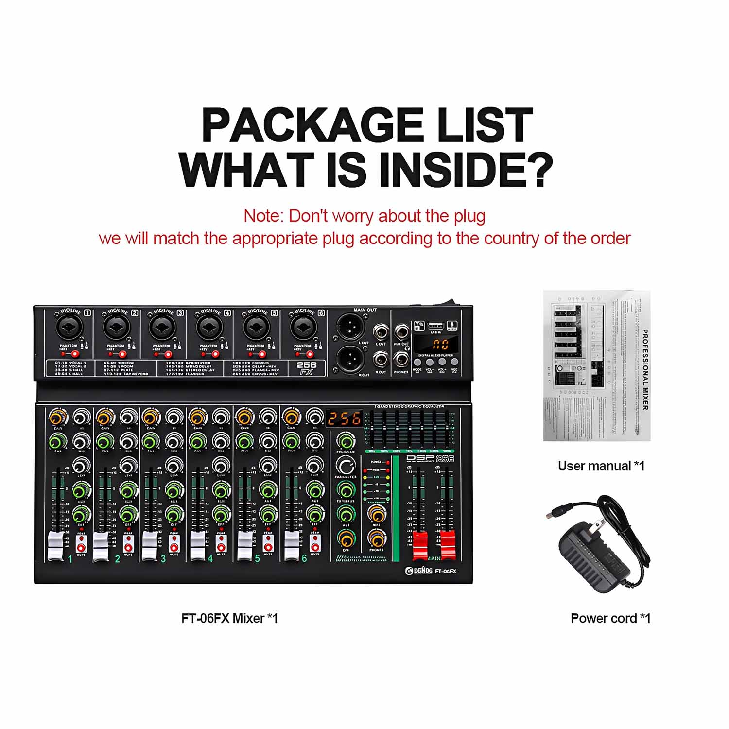 FT-06FX 6 channel professional mixing console view 5