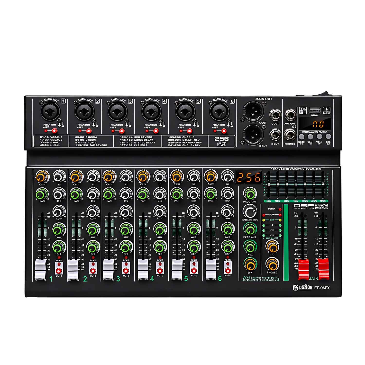 FT-06FX 6 channel professional mixing console view 1