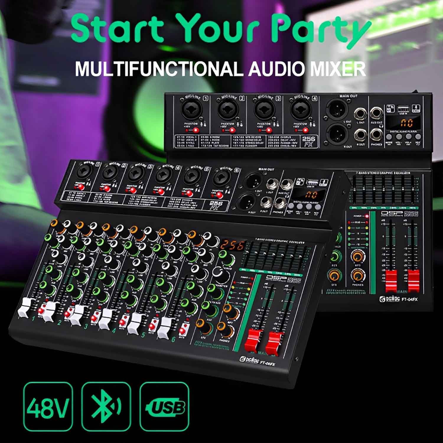 FT-06FX 6 channel professional mixing console view 2