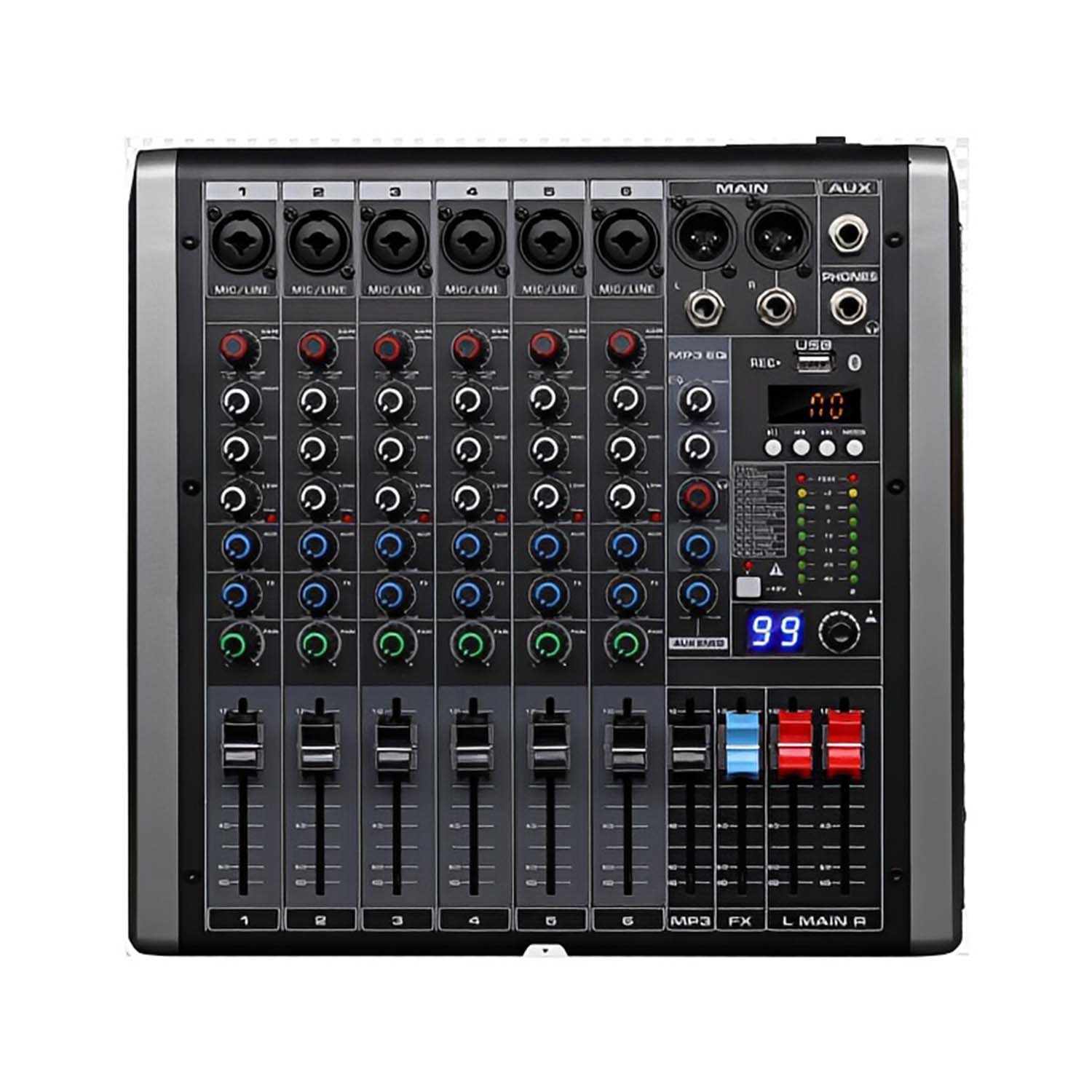 Q-6 6 channel professional mixing console view 1