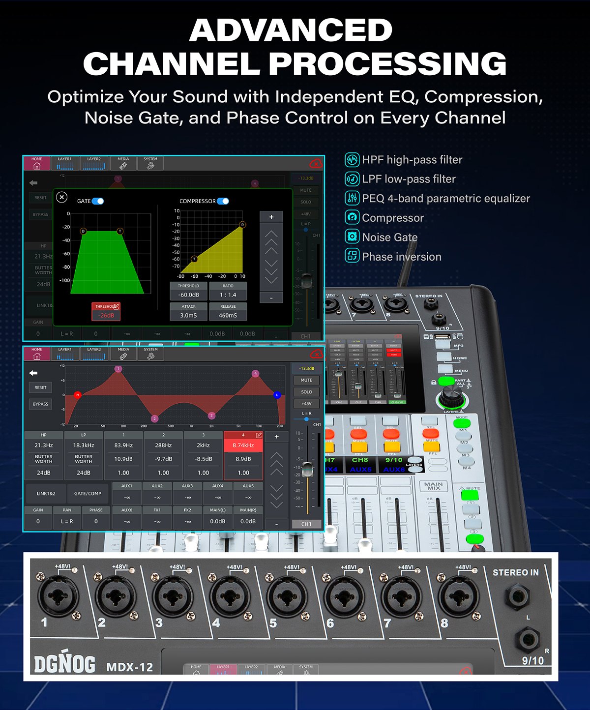 MDX-20 professional digital mixer view 3
