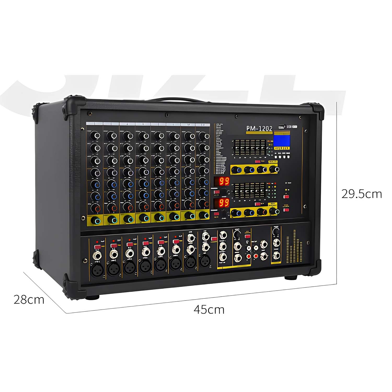 PM-1202 ten channel powered mixing console view 2