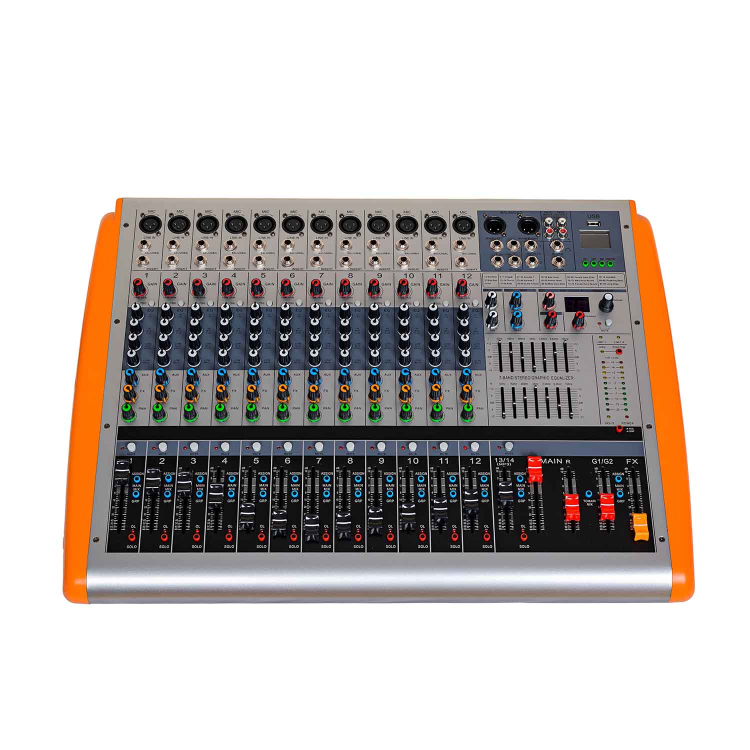 PM99-8 professional powered mixing console view 1