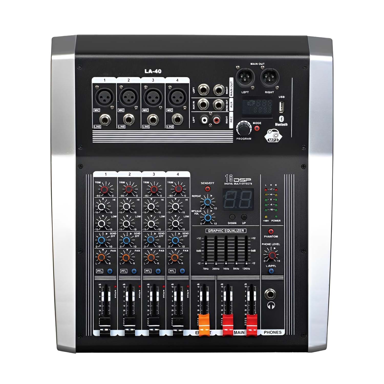 LA-80 professional powered mixing console view 1
